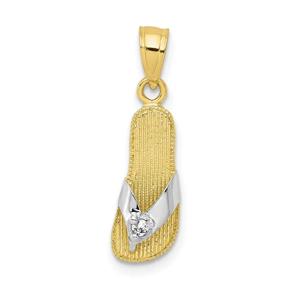 10k & Rhodium CZ Flip Flop Charm