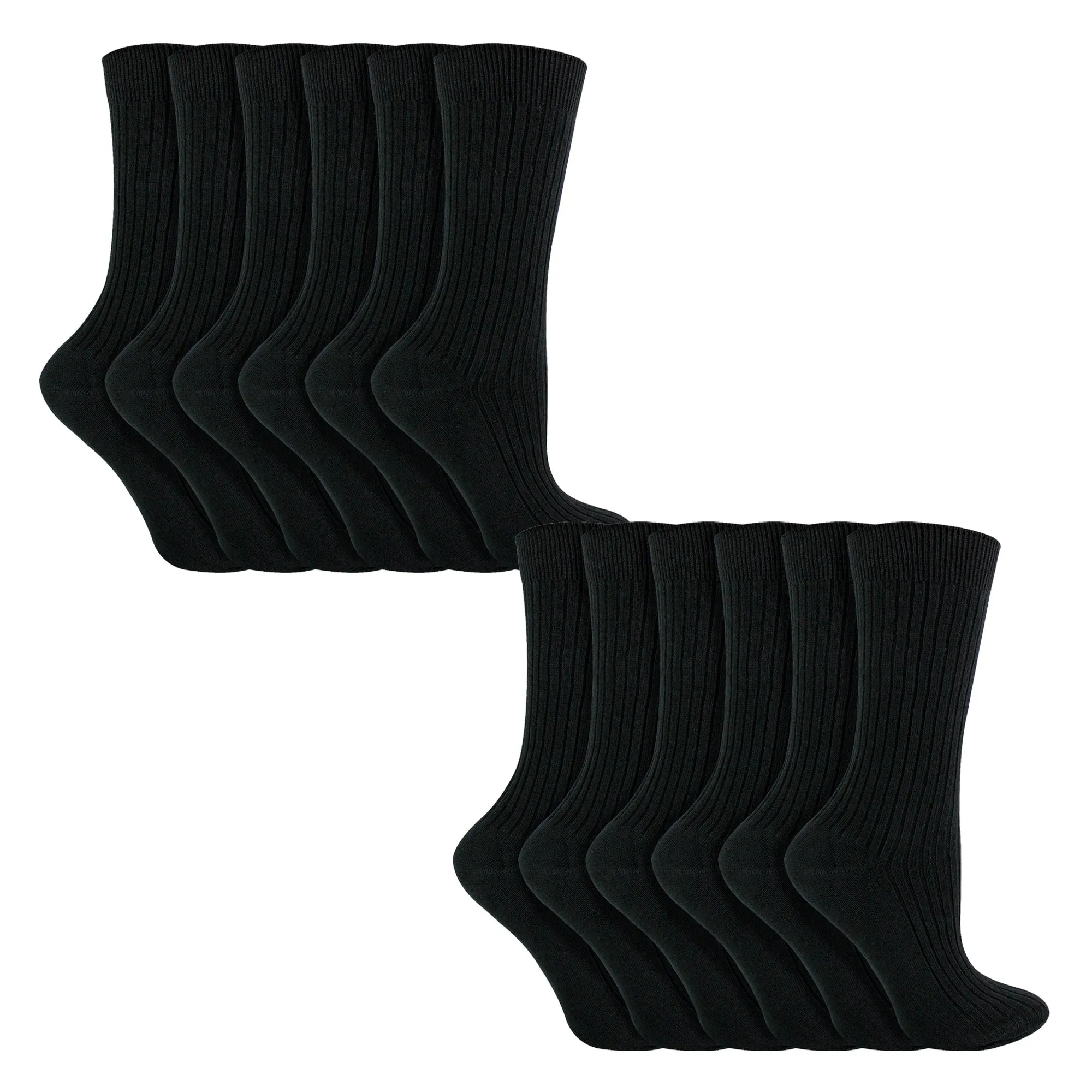 12 Pack Girls & Boys 100% Cotton Soft Breathable Loose Top Socks (2 Sizes)
