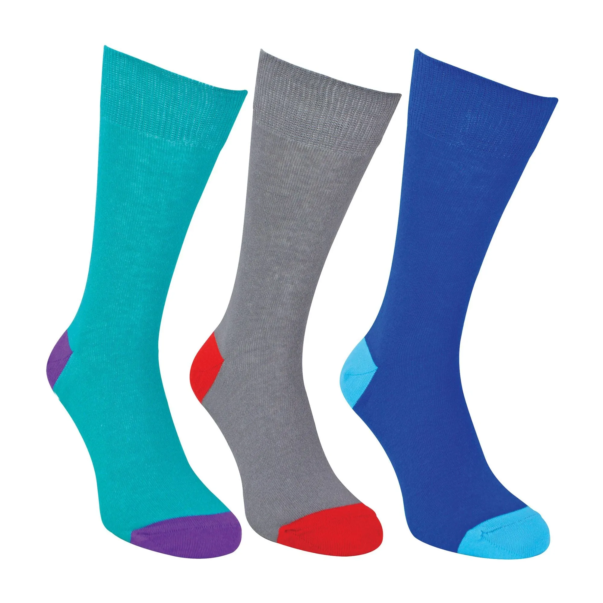 12 Pack Mens Soft Breathable Cotton Bulk Buy Contrast Heel & Toe Socks