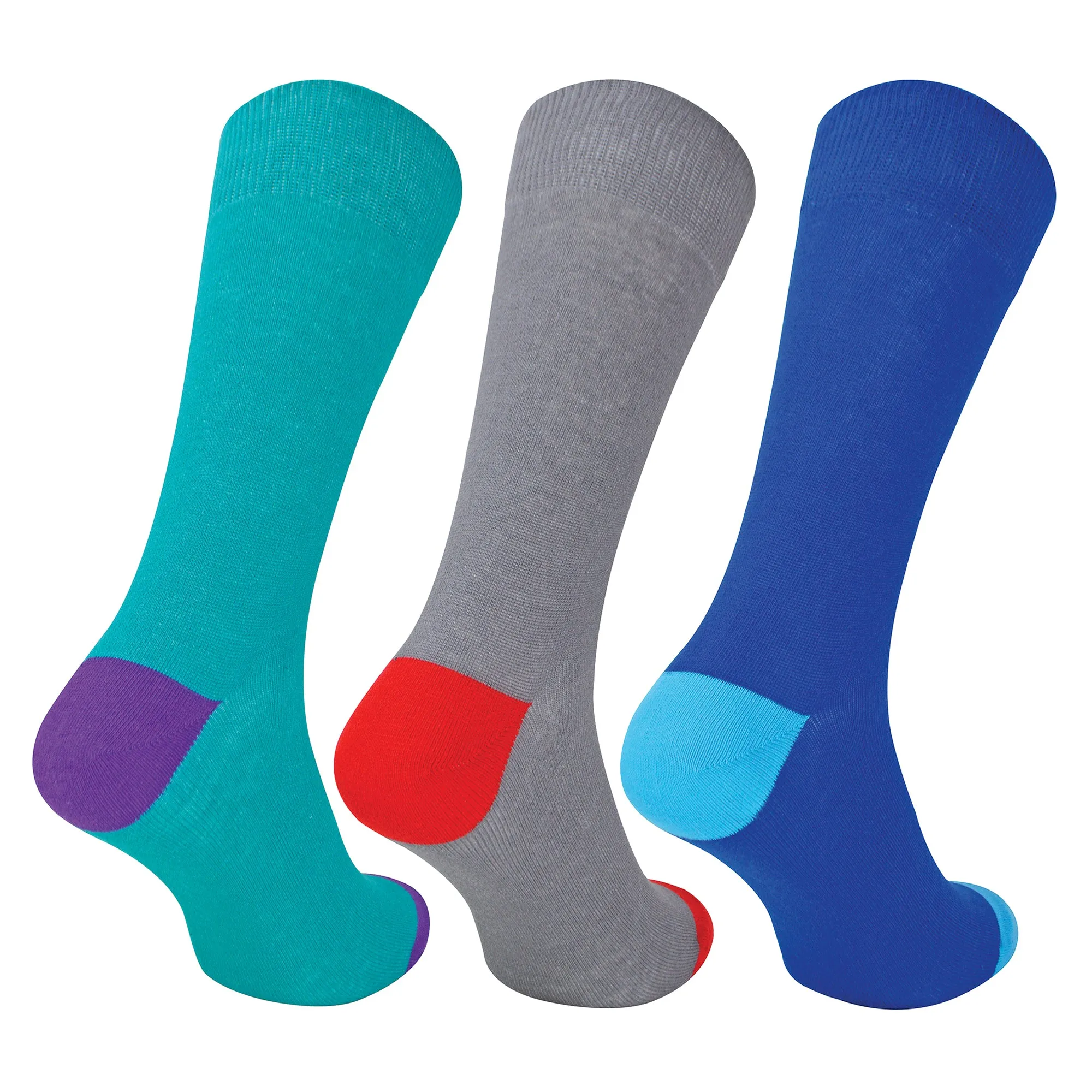 12 Pack Mens Soft Breathable Cotton Bulk Buy Contrast Heel & Toe Socks