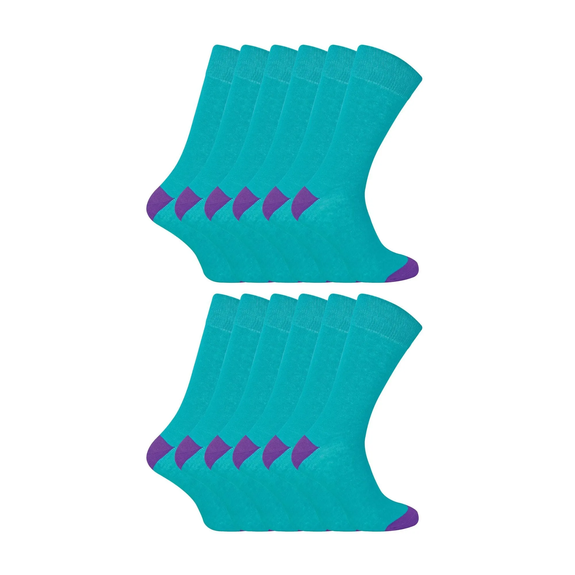 12 Pack Mens Soft Breathable Cotton Bulk Buy Contrast Heel & Toe Socks