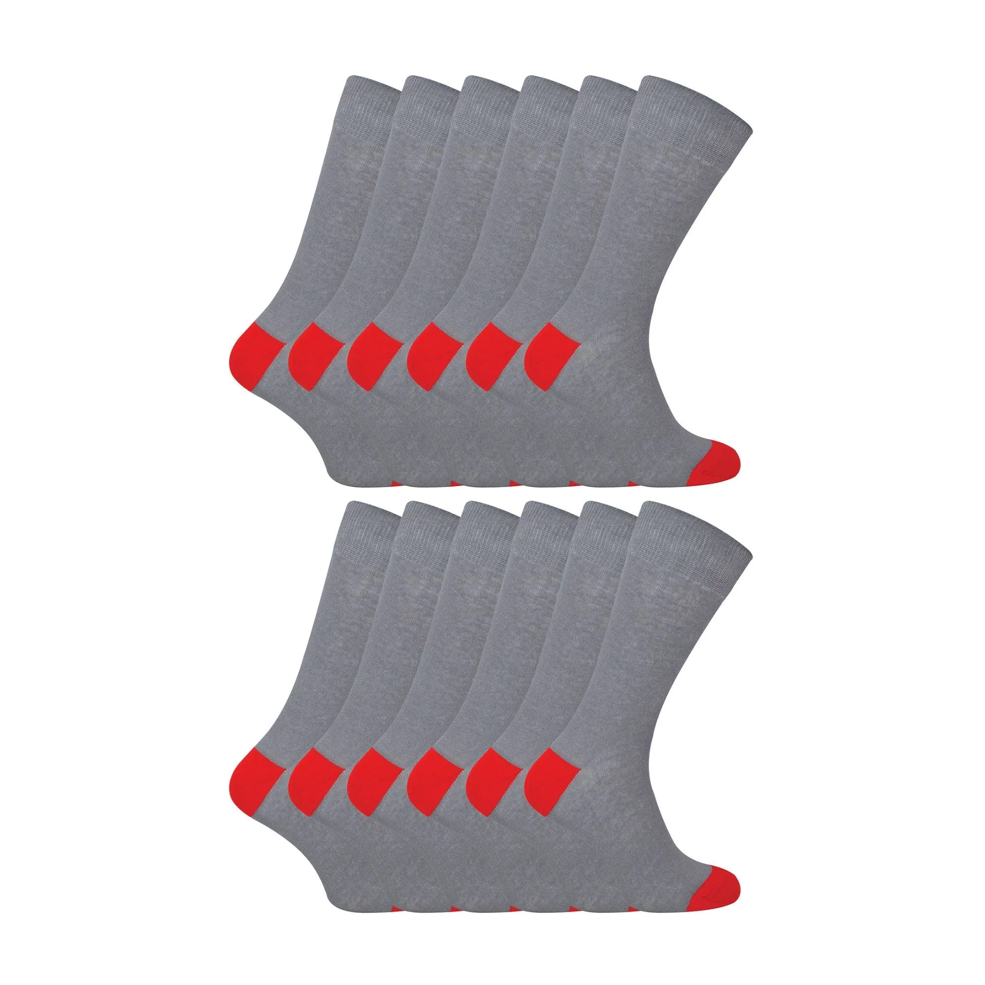 12 Pack Mens Soft Breathable Cotton Bulk Buy Contrast Heel & Toe Socks