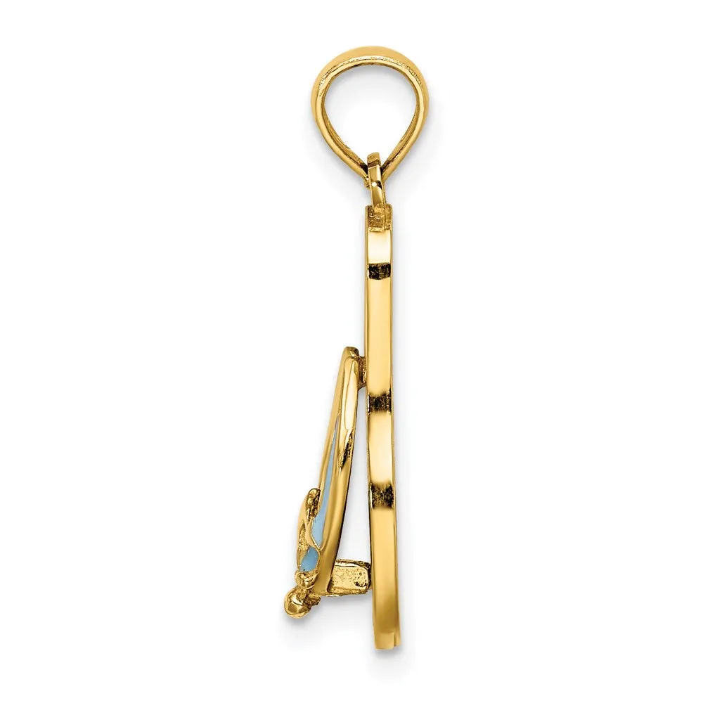 14K 3D Enamel Anchor On Stripe Flip-Flop Charm