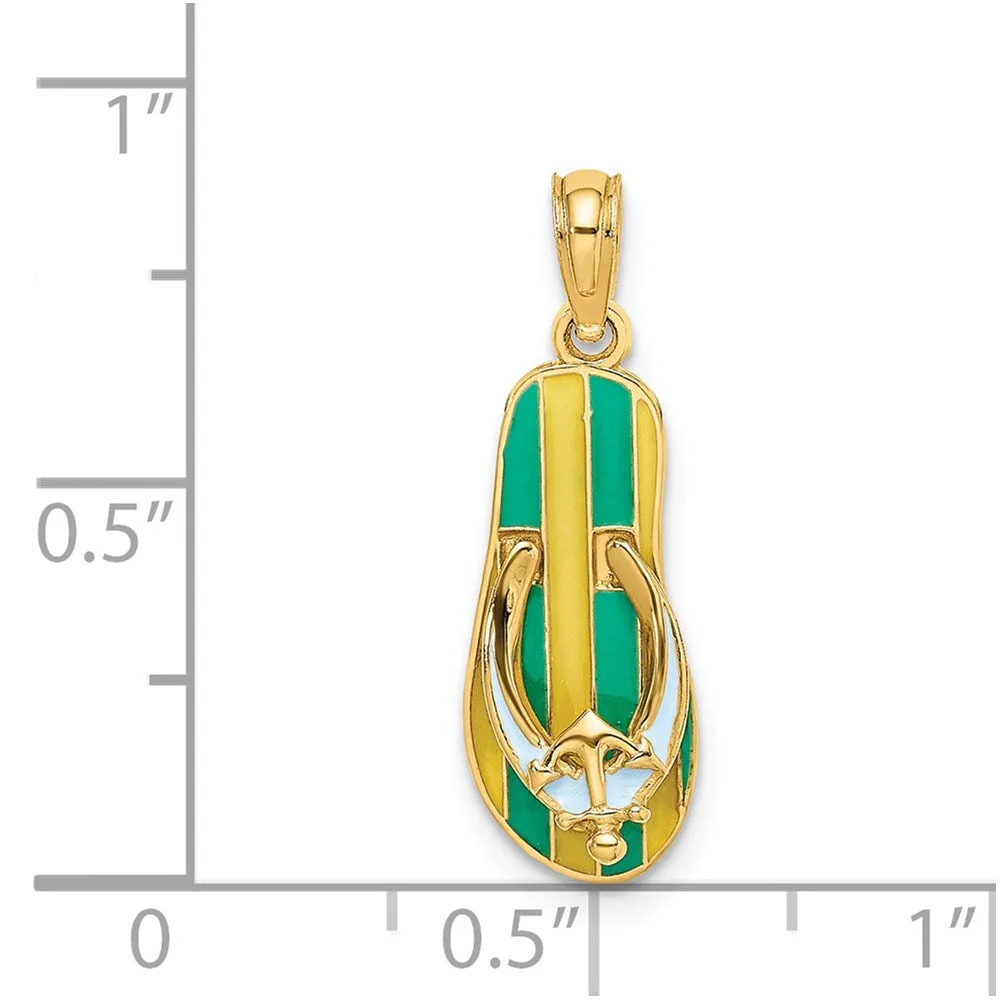 14K 3D Enamel Anchor On Stripe Flip-Flop Charm
