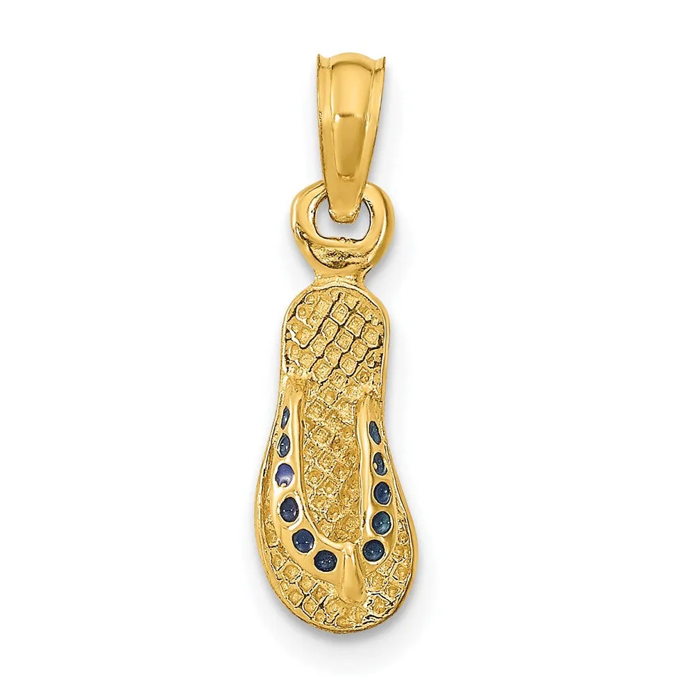 14k  3D W/ Blue Enamel Single Flip-Flop Charm