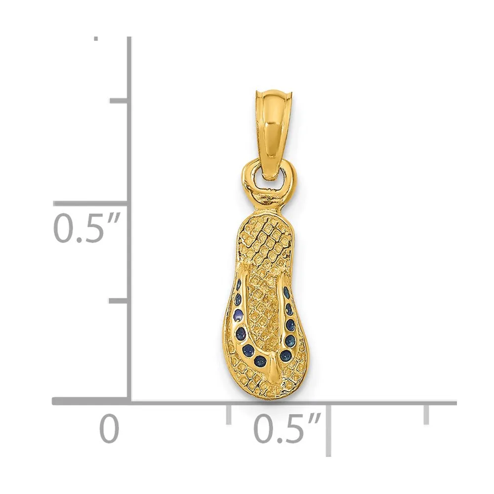 14k  3D W/ Blue Enamel Single Flip-Flop Charm