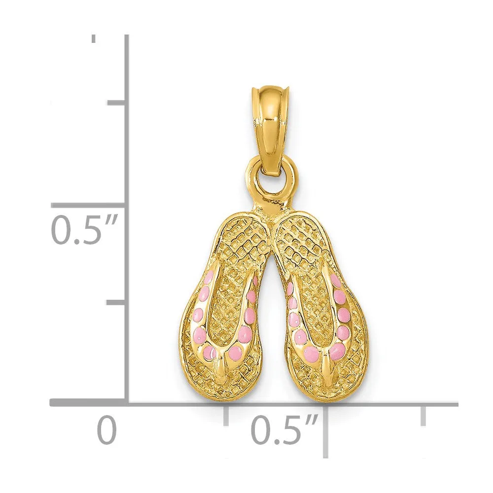 14k  3D W/ Pink Enamel Double Flip-Flop Charm