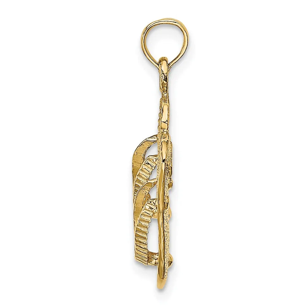 14K Large Textured Strap Double Flip-Flop Charm