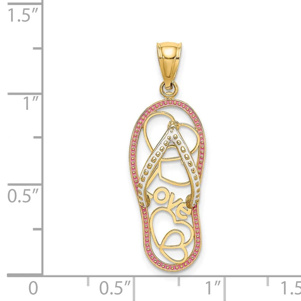 14K Multi Heart Love Flip-Flop w/ Pink and White Enamel Charm