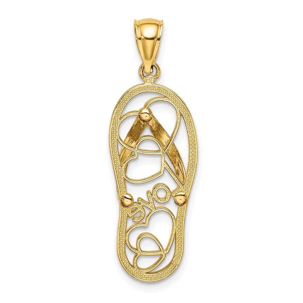 14K Multi Heart Love Flip-Flop w/ Pink and White Enamel Charm