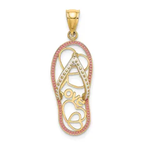 14K Multi Heart Love Flip-Flop w/ Pink and White Enamel Charm