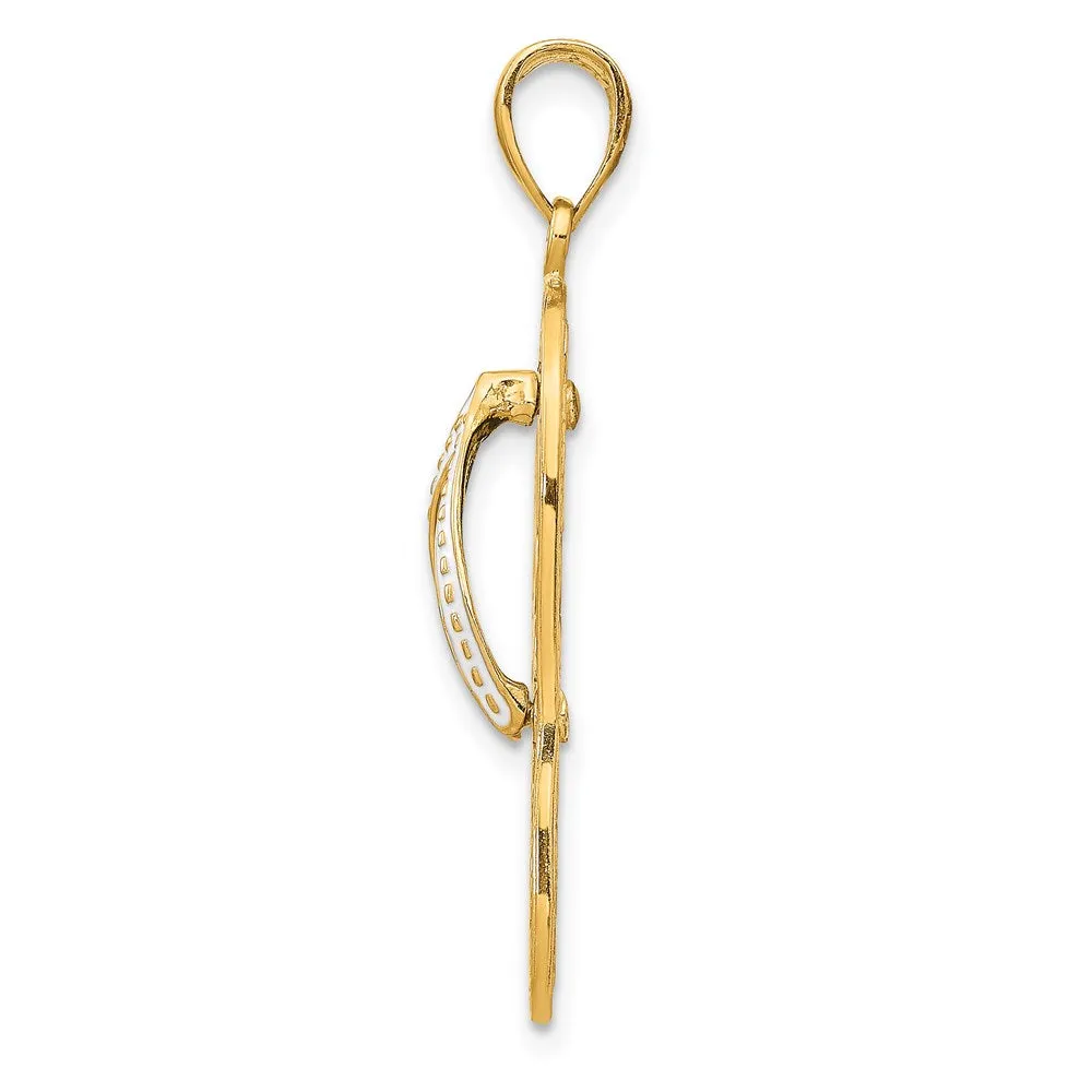 14k Yellow Gold Enamel Cut-out Flip Flop w/ Sea Turtles Pendant