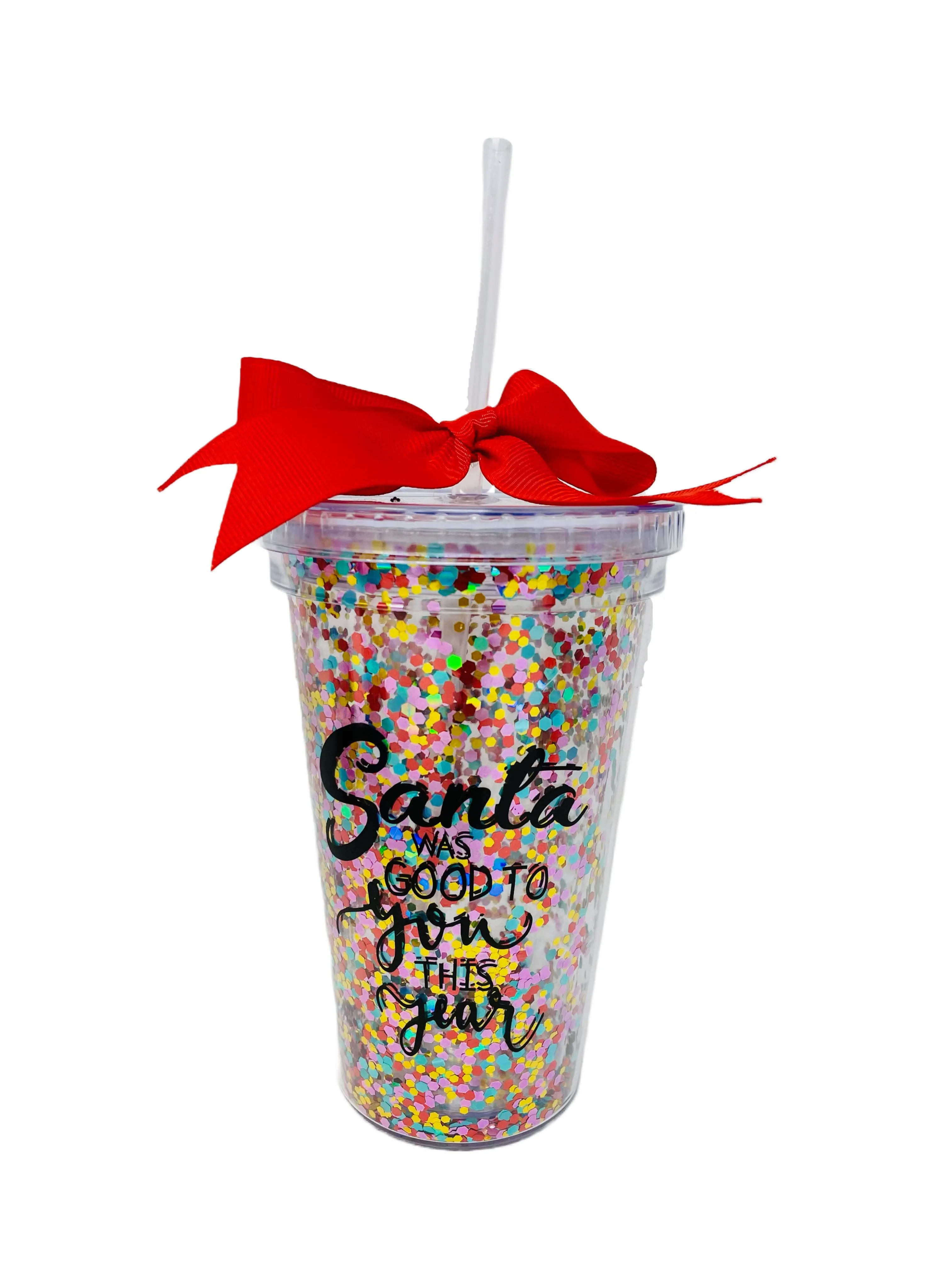 16oz  Double Wall Plastic Glitter Infused Christmas Tumblers 4 - Pack