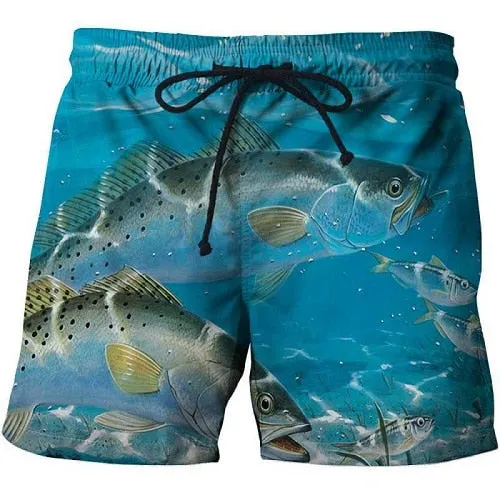2019 summer men's fish-print beach shorts 3D printed fashion men's shorts fitness pants Asian size s-6xl