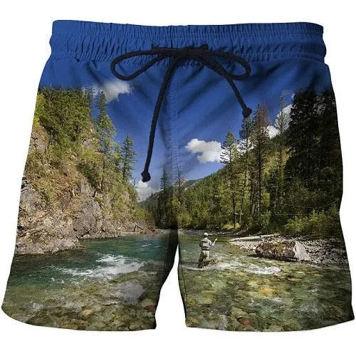2019 summer men's fish-print beach shorts 3D printed fashion men's shorts fitness pants Asian size s-6xl