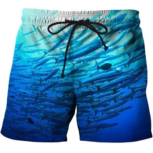 2019 summer men's fish-print beach shorts 3D printed fashion men's shorts fitness pants Asian size s-6xl