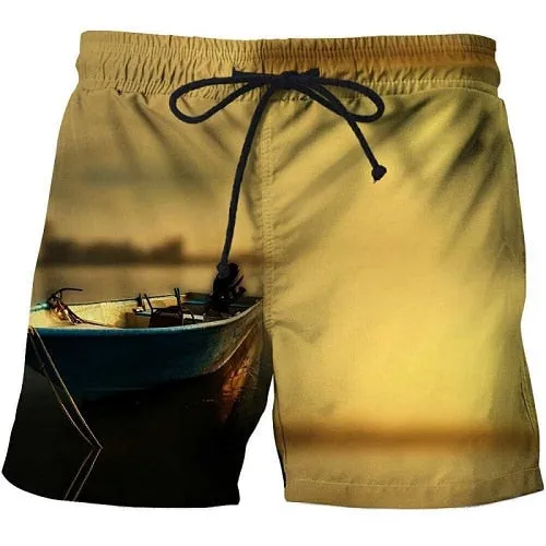 2019 summer men's fish-print beach shorts 3D printed fashion men's shorts fitness pants Asian size s-6xl