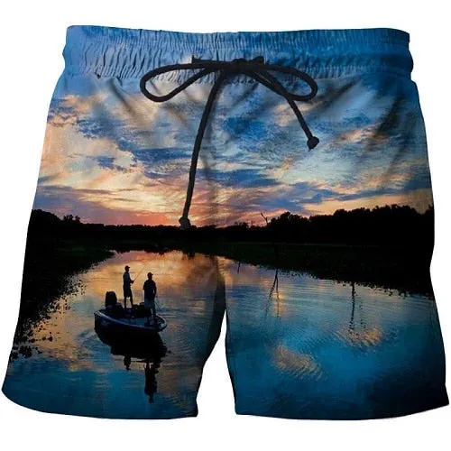 2019 summer men's fish-print beach shorts 3D printed fashion men's shorts fitness pants Asian size s-6xl