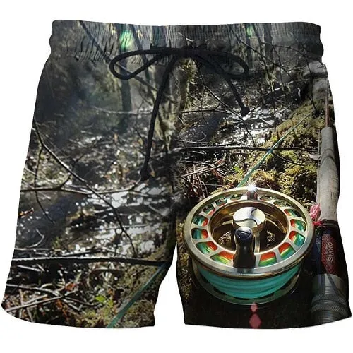 2019 summer men's fish-print beach shorts 3D printed fashion men's shorts fitness pants Asian size s-6xl