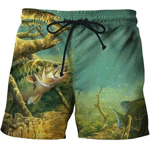 2019 summer men's fish-print beach shorts 3D printed fashion men's shorts fitness pants Asian size s-6xl