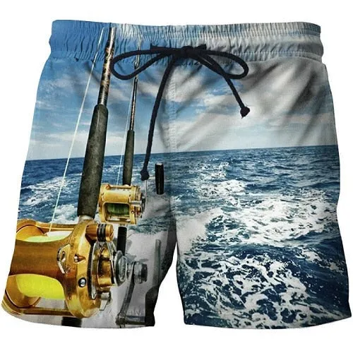 2019 summer men's fish-print beach shorts 3D printed fashion men's shorts fitness pants Asian size s-6xl