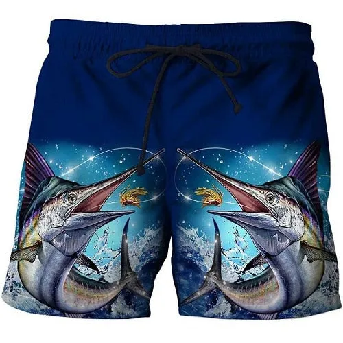 2019 summer men's fish-print beach shorts 3D printed fashion men's shorts fitness pants Asian size s-6xl