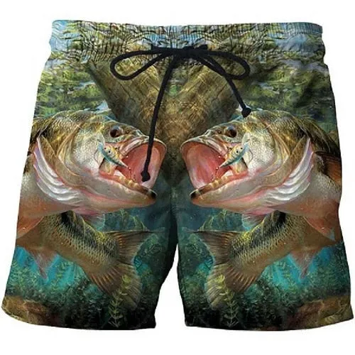 2019 summer men's fish-print beach shorts 3D printed fashion men's shorts fitness pants Asian size s-6xl