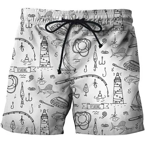 2019 summer men's fish-print beach shorts 3D printed fashion men's shorts fitness pants Asian size s-6xl