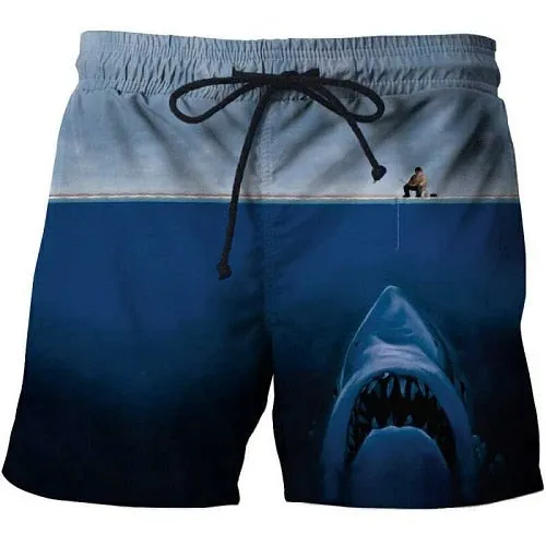 2019 summer men's fish-print beach shorts 3D printed fashion men's shorts fitness pants Asian size s-6xl