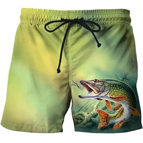 2019 summer men's fish-print beach shorts 3D printed fashion men's shorts fitness pants Asian size s-6xl