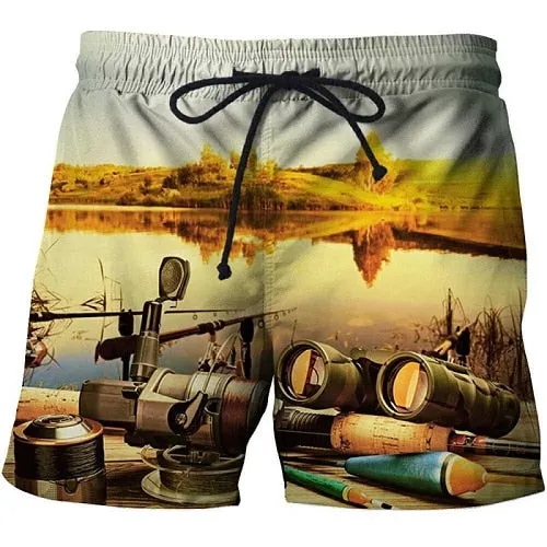 2019 summer men's fish-print beach shorts 3D printed fashion men's shorts fitness pants Asian size s-6xl