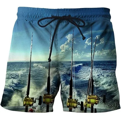 2019 summer men's fish-print beach shorts 3D printed fashion men's shorts fitness pants Asian size s-6xl