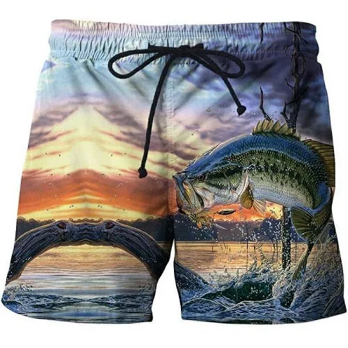 2019 summer men's fish-print beach shorts 3D printed fashion men's shorts fitness pants Asian size s-6xl