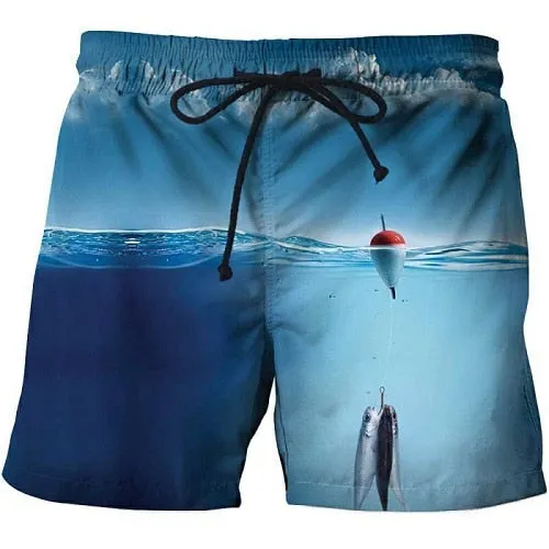 2019 summer men's fish-print beach shorts 3D printed fashion men's shorts fitness pants Asian size s-6xl