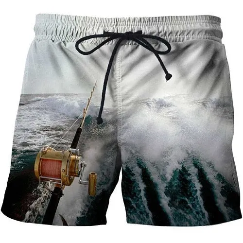 2019 summer men's fish-print beach shorts 3D printed fashion men's shorts fitness pants Asian size s-6xl