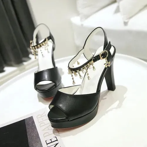 2022 New Catwalk Sexy Waterproof Platform Women High Heel Summer Female Fish Mouth Sandals 10cm 12cm Fashion Buckle Ladies Pumps