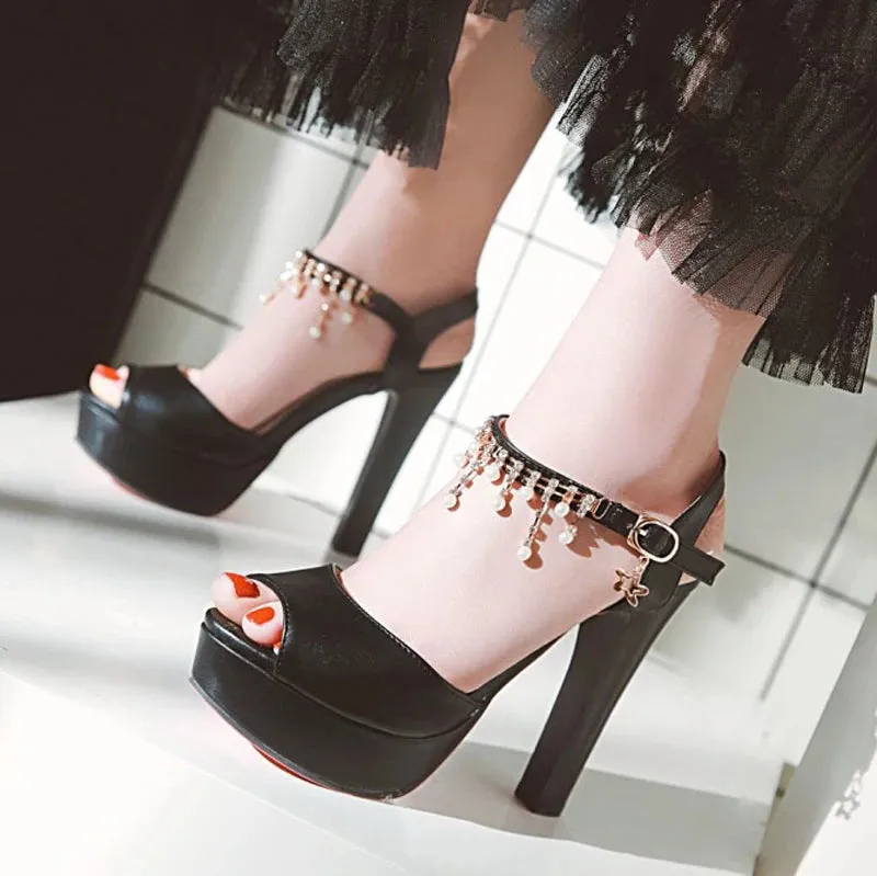 2022 New Catwalk Sexy Waterproof Platform Women High Heel Summer Female Fish Mouth Sandals 10cm 12cm Fashion Buckle Ladies Pumps
