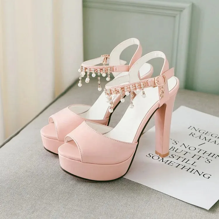 2022 New Catwalk Sexy Waterproof Platform Women High Heel Summer Female Fish Mouth Sandals 10cm 12cm Fashion Buckle Ladies Pumps