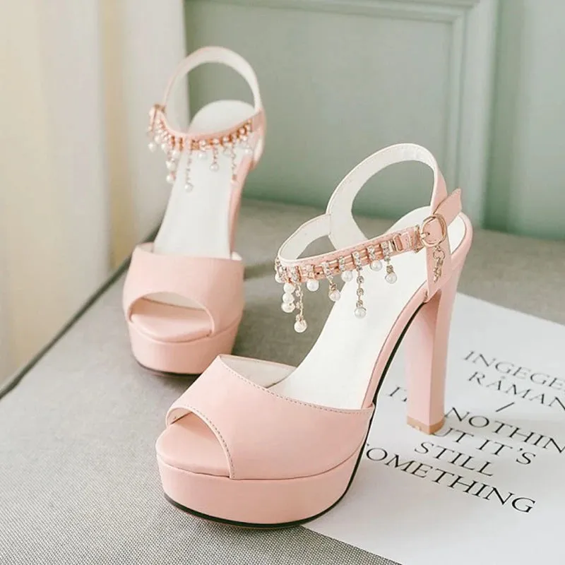2022 New Catwalk Sexy Waterproof Platform Women High Heel Summer Female Fish Mouth Sandals 10cm 12cm Fashion Buckle Ladies Pumps