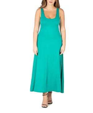 24seven Comfort Apparel Womens Plus Size Simple A-line Tank Maxi Dress P020695