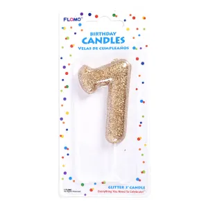 2.75" 1Pk Birthday Candle - Gold Glitter Number "7"