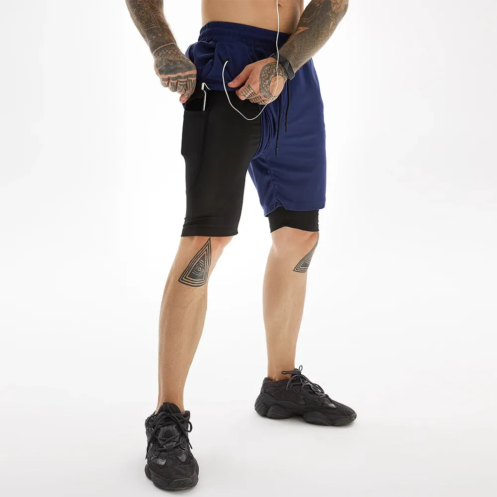 2pc-Earphone-Ring through-mens built-in pocket sweat-gym Fitness shorts