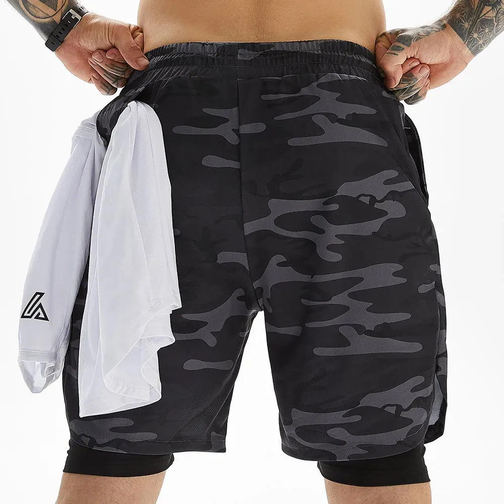 2pc-Earphone-Ring through-mens built-in pocket sweat-gym Fitness shorts