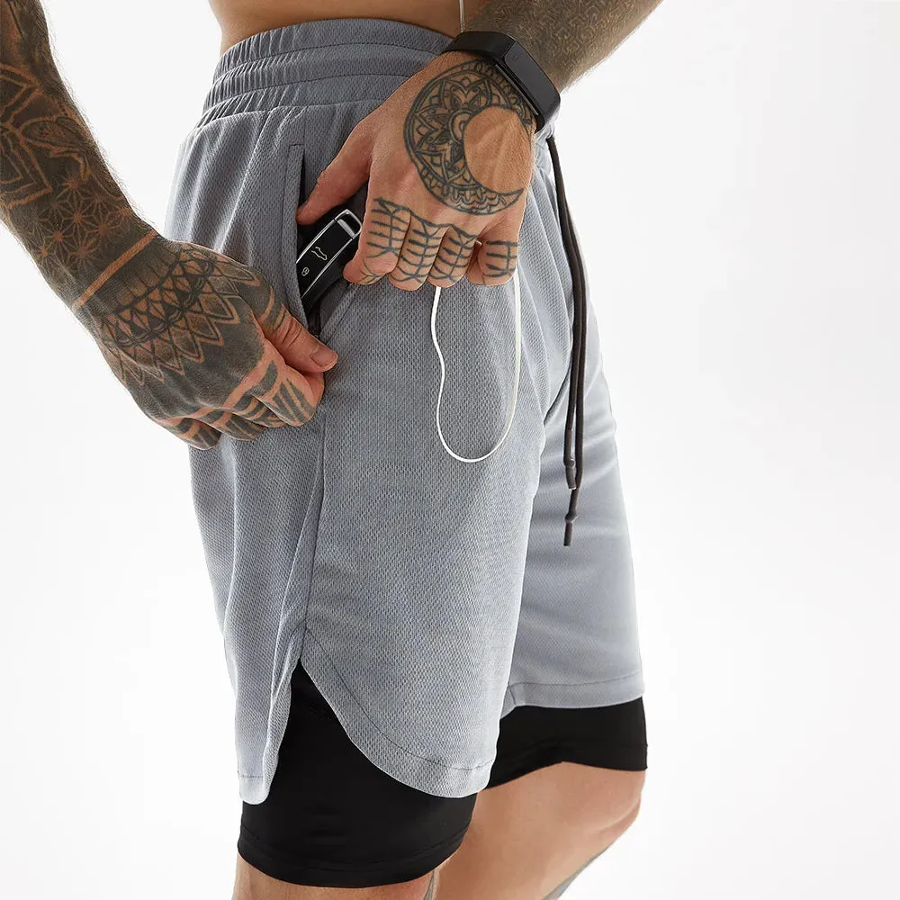 2pc-Earphone-Ring through-mens built-in pocket sweat-gym Fitness shorts
