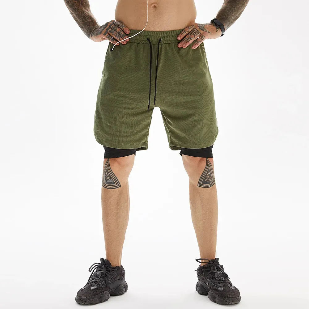 2pc-Earphone-Ring through-mens built-in pocket sweat-gym Fitness shorts