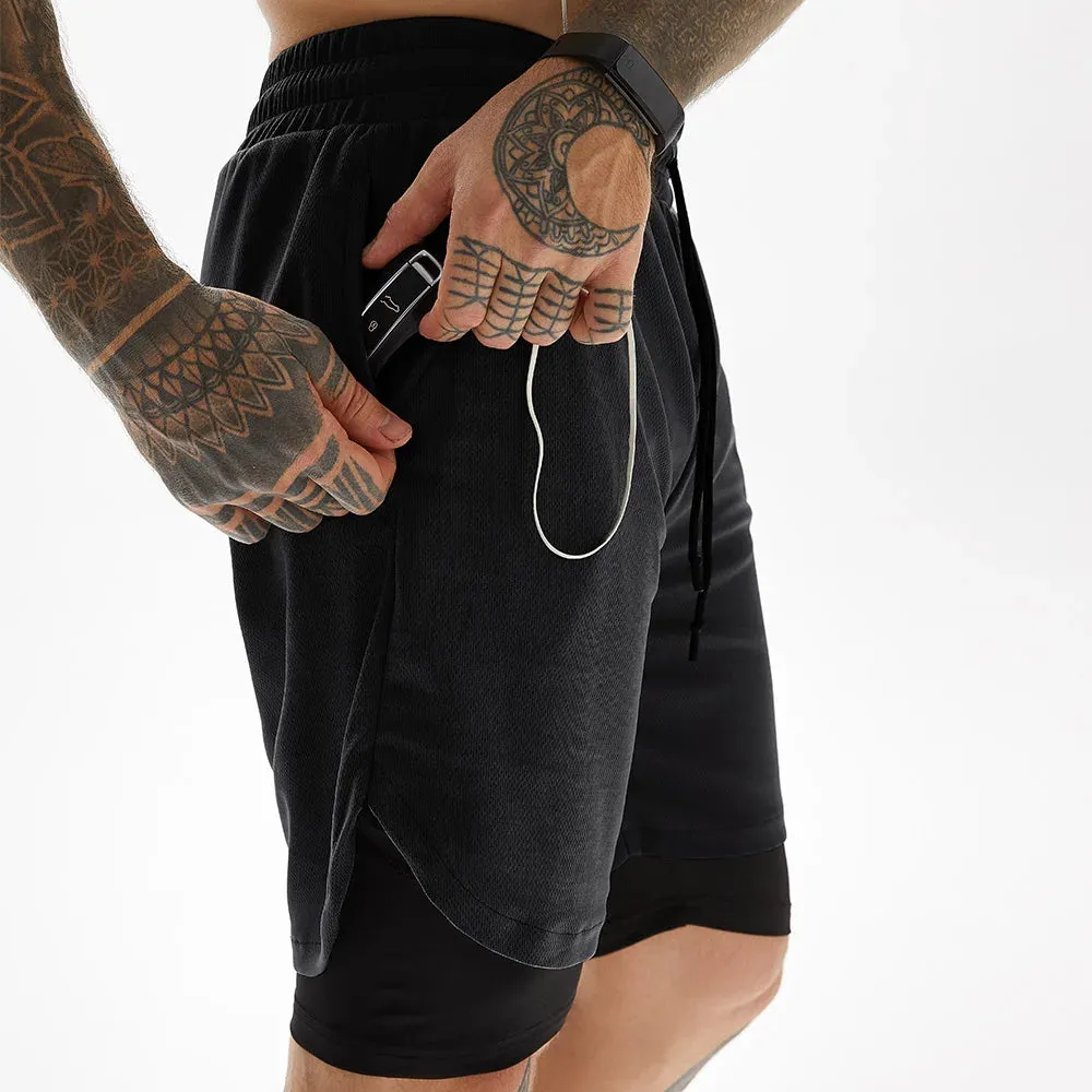 2pc-Earphone-Ring through-mens built-in pocket sweat-gym Fitness shorts
