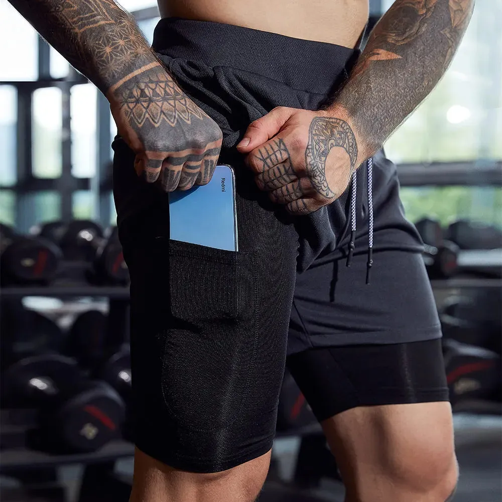 2pc-Earphone-Ring through-mens built-in pocket sweat-gym Fitness shorts