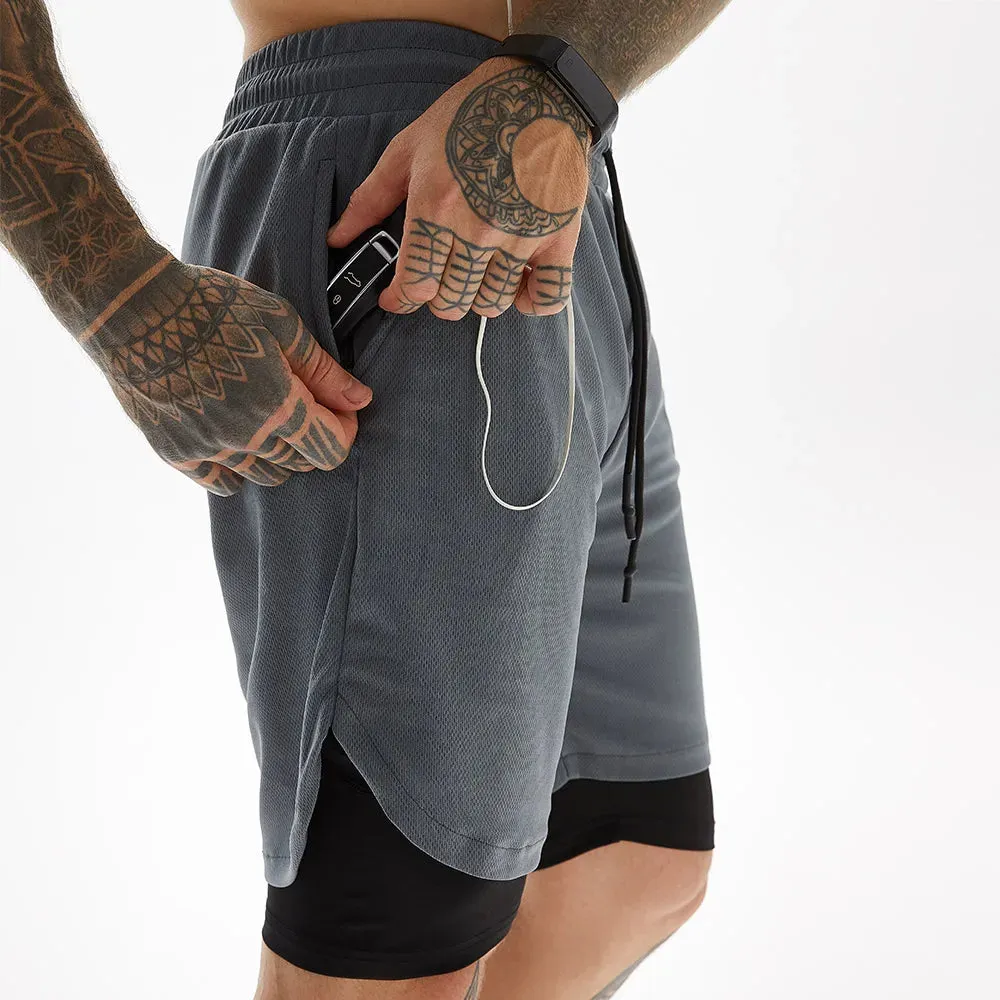 2pc-Earphone-Ring through-mens built-in pocket sweat-gym Fitness shorts