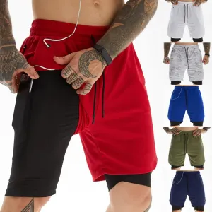 2pc-Earphone-Ring through-mens built-in pocket sweat-gym Fitness shorts