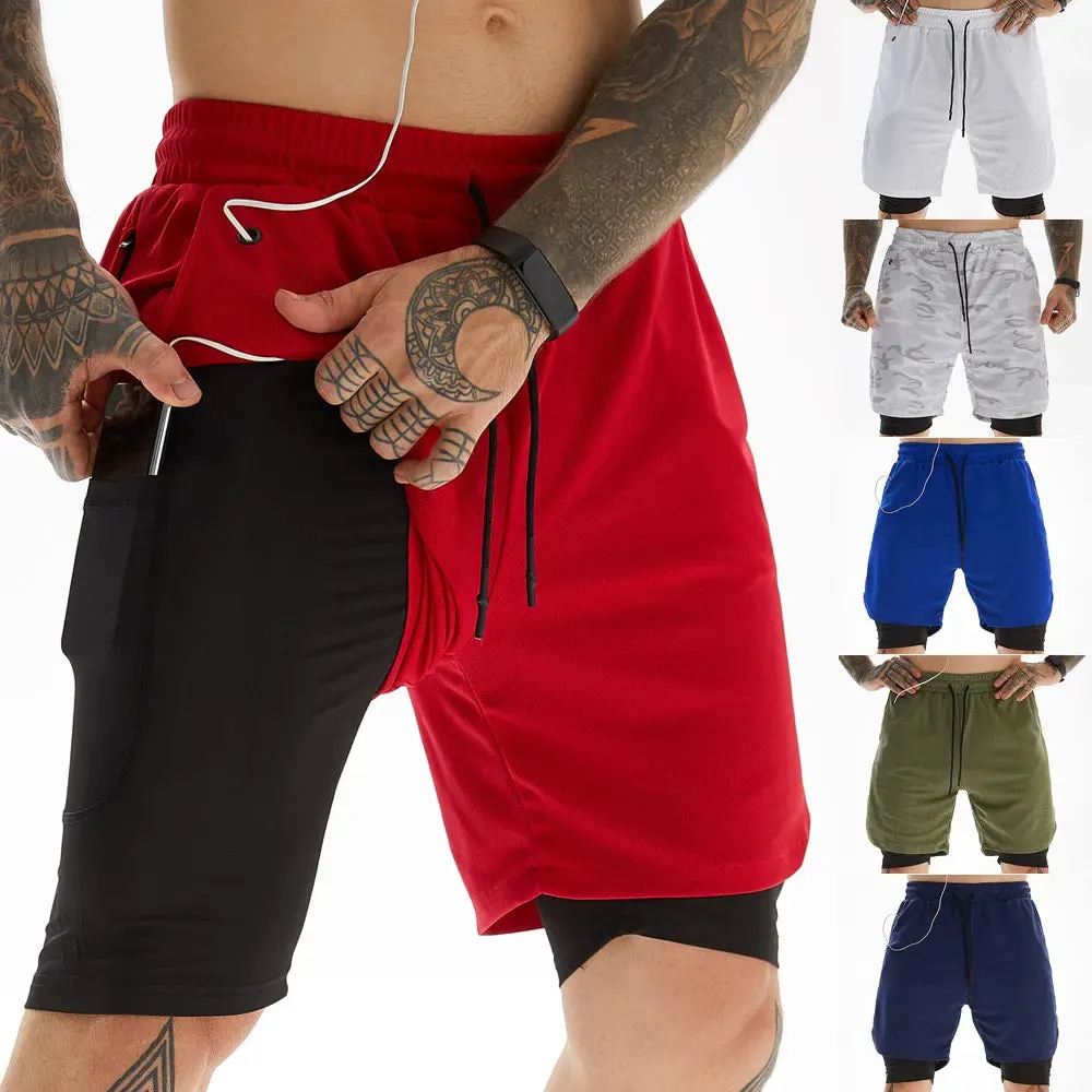 2pc-Earphone-Ring through-mens built-in pocket sweat-gym Fitness shorts